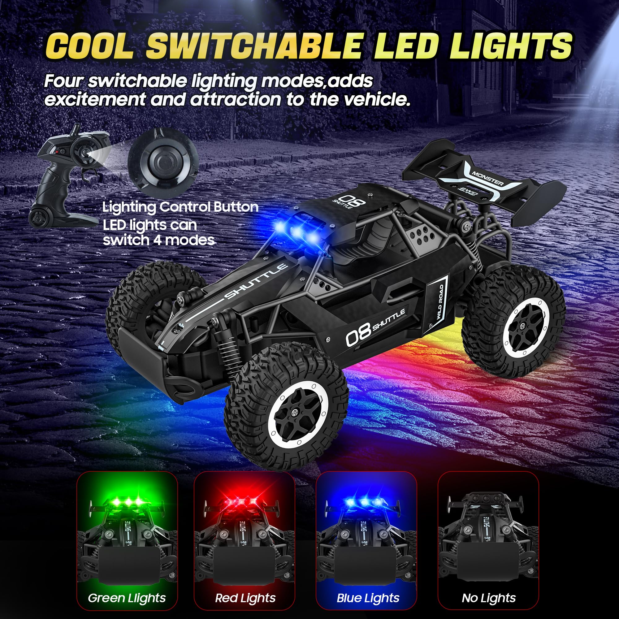 Coche Teledirigido Niños 3 4 5 6 7+ Años,2.4Ghz Coches Teledirigidos Con Luces,20KM/H 2WD Coches RC Para Niños Para Juguetes Regalo Niño,Negro
