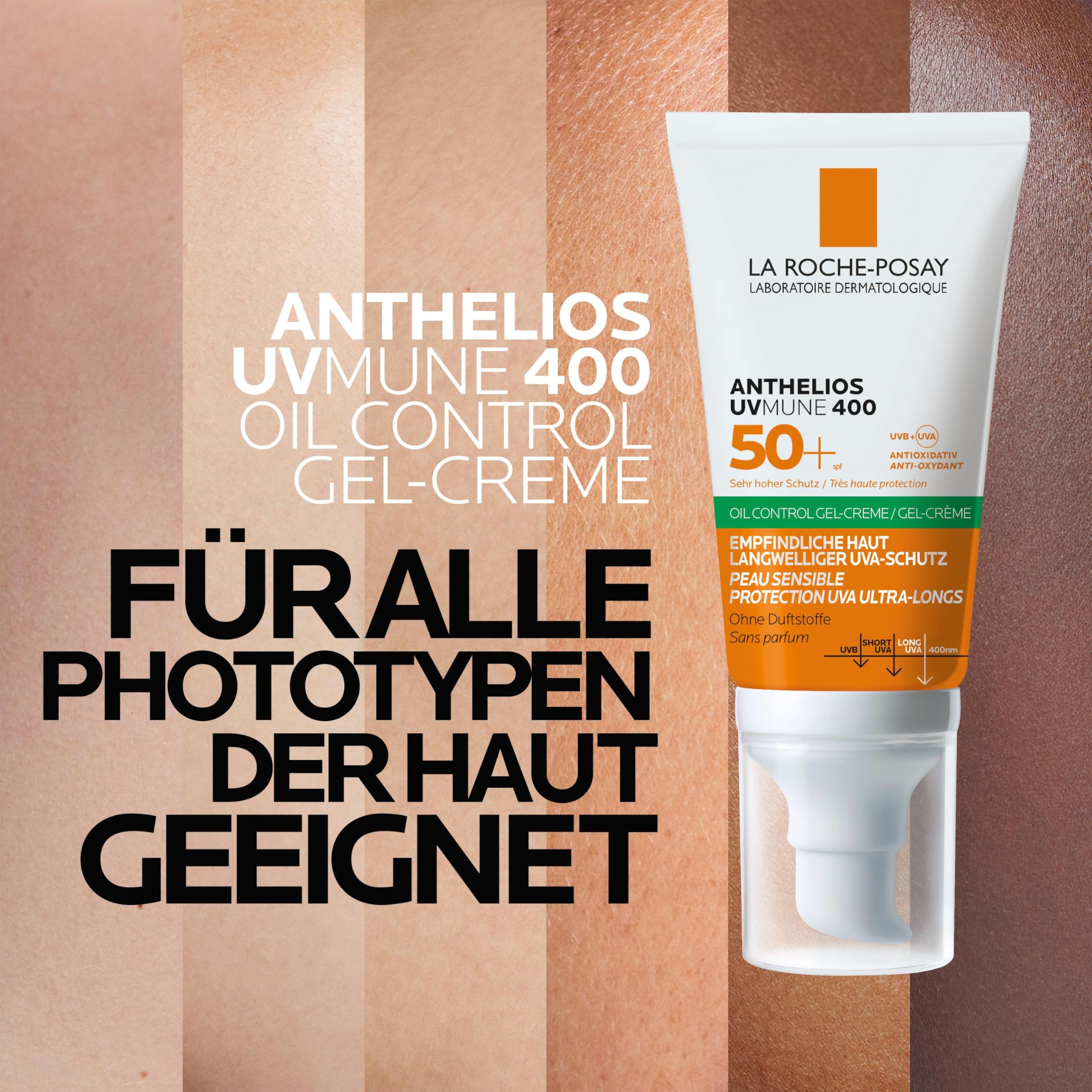 La Roche Posay Anthelios UV Mune 400 Oil Control Fluid, mattierende Gel-Creme mit LSF 50+ für ölige Haut, Mildert Hautglänzen, Mit mattierenden Mikropartikeln und Mexoryl 400, 50 ml