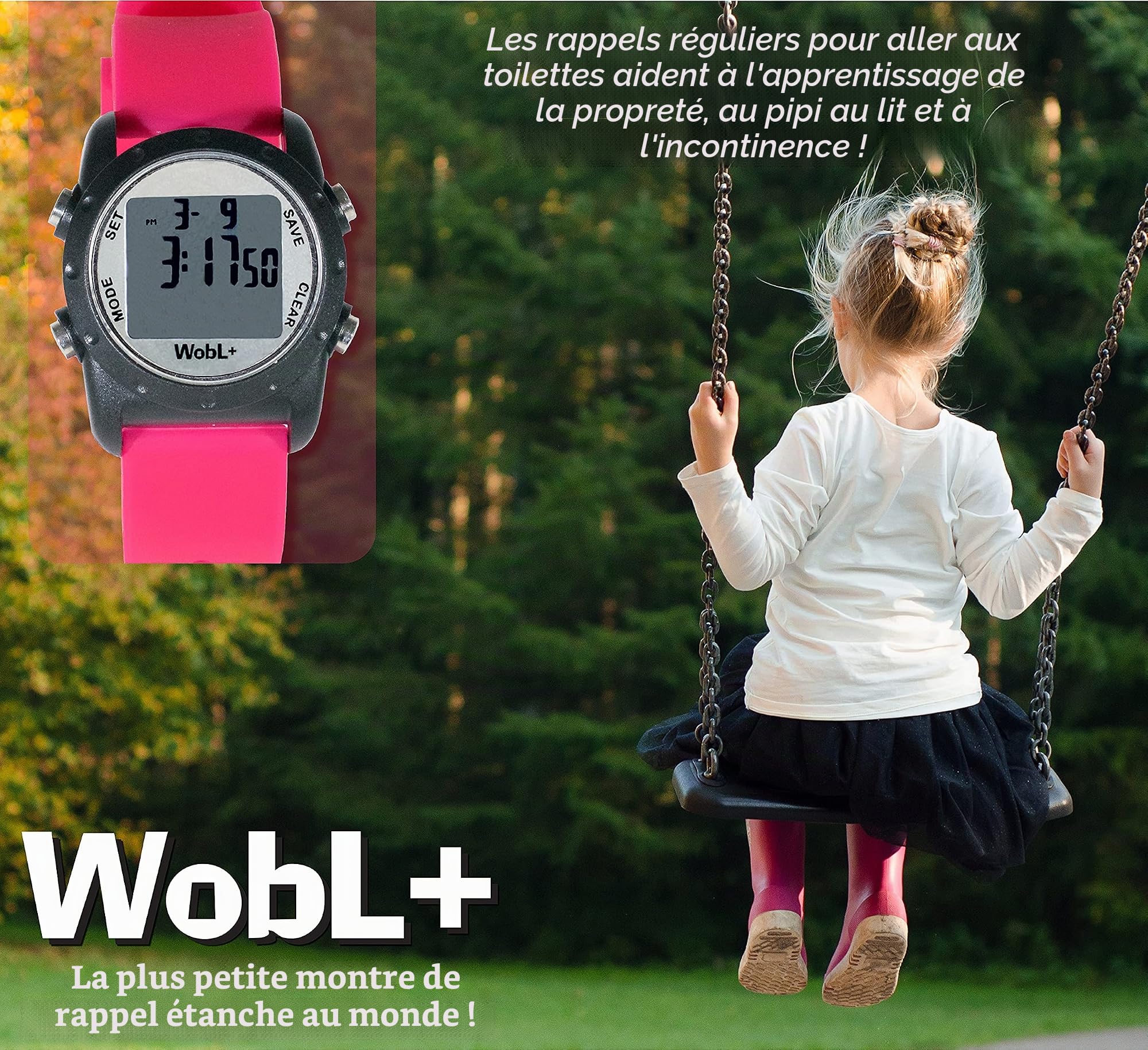 WobL Alarme vibrante étanche (Rose), 9 alarmes, pour Les Enfants, Apprendre à Pipi sur Le Pot et Aide à l'énurésie Nocturne