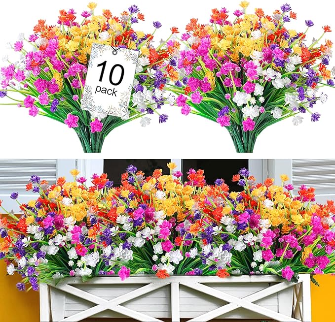 Quathech Artificial Flowers for Outdoors 10PCS Plastic UV Resistant