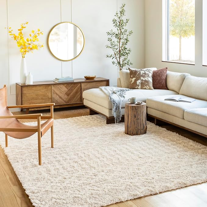 Hapsburg Moroccan Shag Area Rug, 4'3" x 5'7", Beige