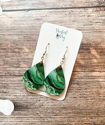 Miniatura 9 de Green Earrings for Women with Gold Strands Teardrop Dangle Spring Dangling Wood Statement Jewelry MDF Kelly Lime Handmade by The Painted Pug (Large)