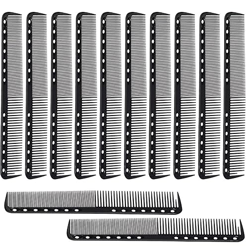 Peine de corte fino de carbono negro de 12 piezas de fibra de carbono peine de peluquería resistente al calor 14 agujeros para corte salón