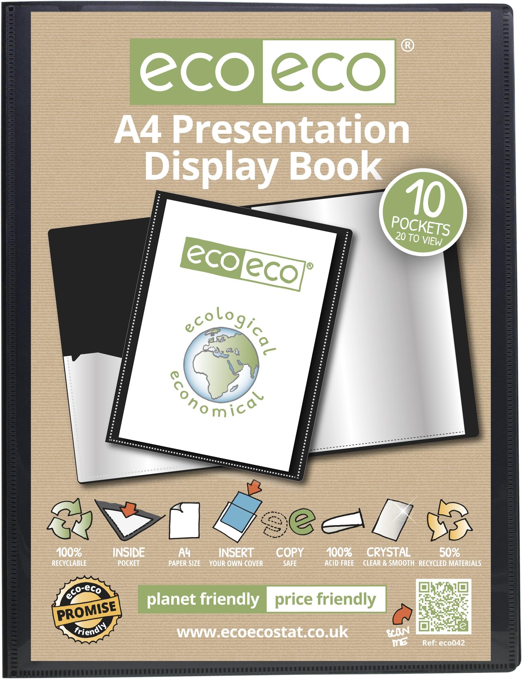 eco-eco A4 50% Recycled 10 Pocket (20 Views) Black Professional Presentation Display Book