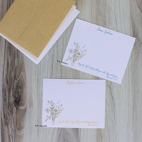 Miniatura 4 de Personalized Daisy Stationary Cards with Envelopes Set, Choose Quantity, FLAT Cards. Romans 1513 Christian Card, Daisies Note Cards for Women with