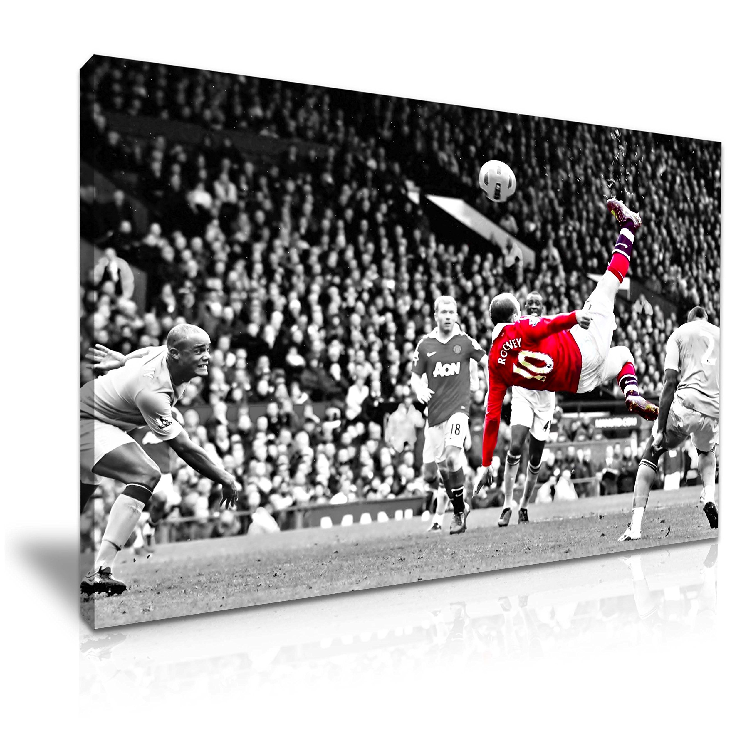 Yes Art Black And White, Red Wayne Rooney Iconic Goal Footballer Canvas Wall Art Picture 76X50cm