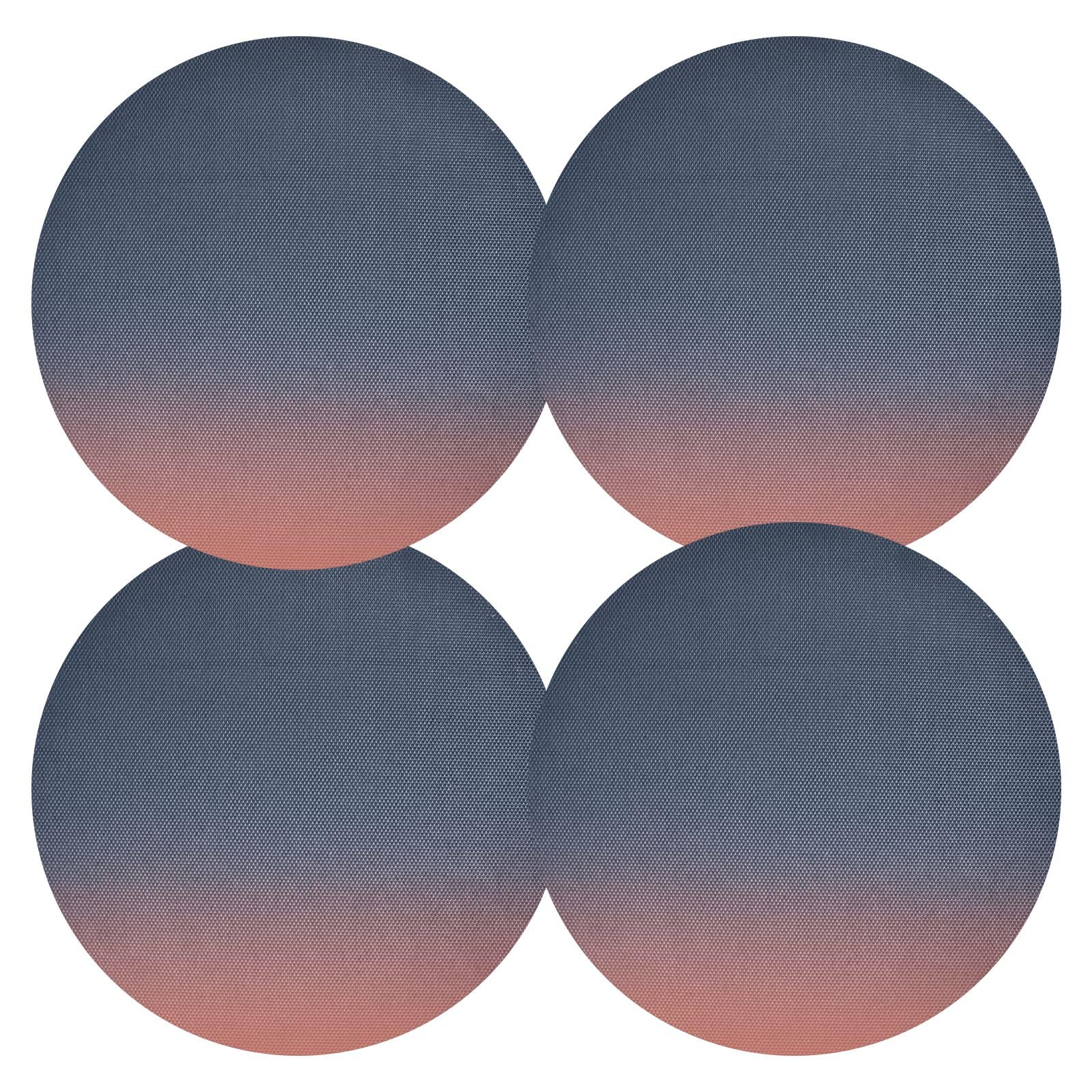 Dark Navy Blue Gradient Round Placemats Set of 4, 15 Inch Washable Table Mats Rustic Placemats for Party Kitchen Dining Decoration