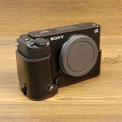 Miniatura 10 de ZV-E1 Caso, hecho a mano de cuero PU media cámara caso bolsa cubierta inferior apertura versión para Sony Alpha ZV-E1 con correa de mano (blanco)