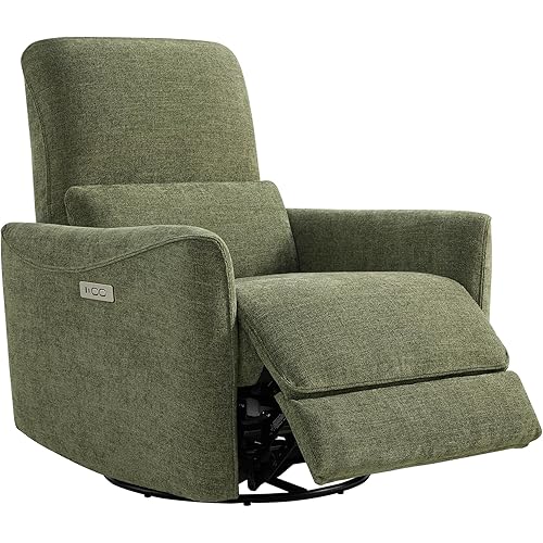 CHITA Power Recliner Chair Swivel Glider, FSC Certified Upholstered Living Room Nursery Reclining Sofa Chair with Lumbar Support, Green