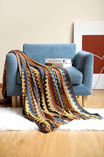 BlueDorado Manta de punto texturizado con borlas de 51.1 x 94.5 pulgadas, a rayas para sofá, silla, cama, cama, ligera y suave