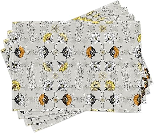 Miniatura 3 de Ambesonne Camino de mesa y manteles individuales grises y amarillos, imagen de hojas de hiedra, juego para decoración de mesa de comedor, mantel