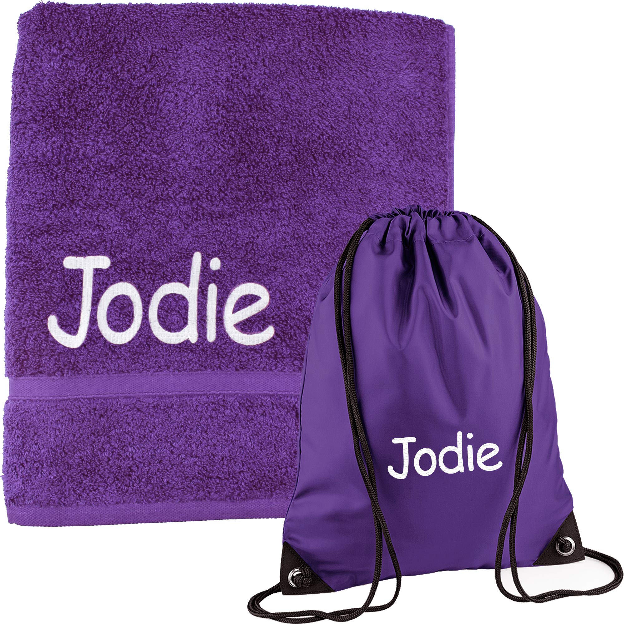 TeddyT's Personalised Back to School Swim Towel & Drawstring Gym Bag (Purple)