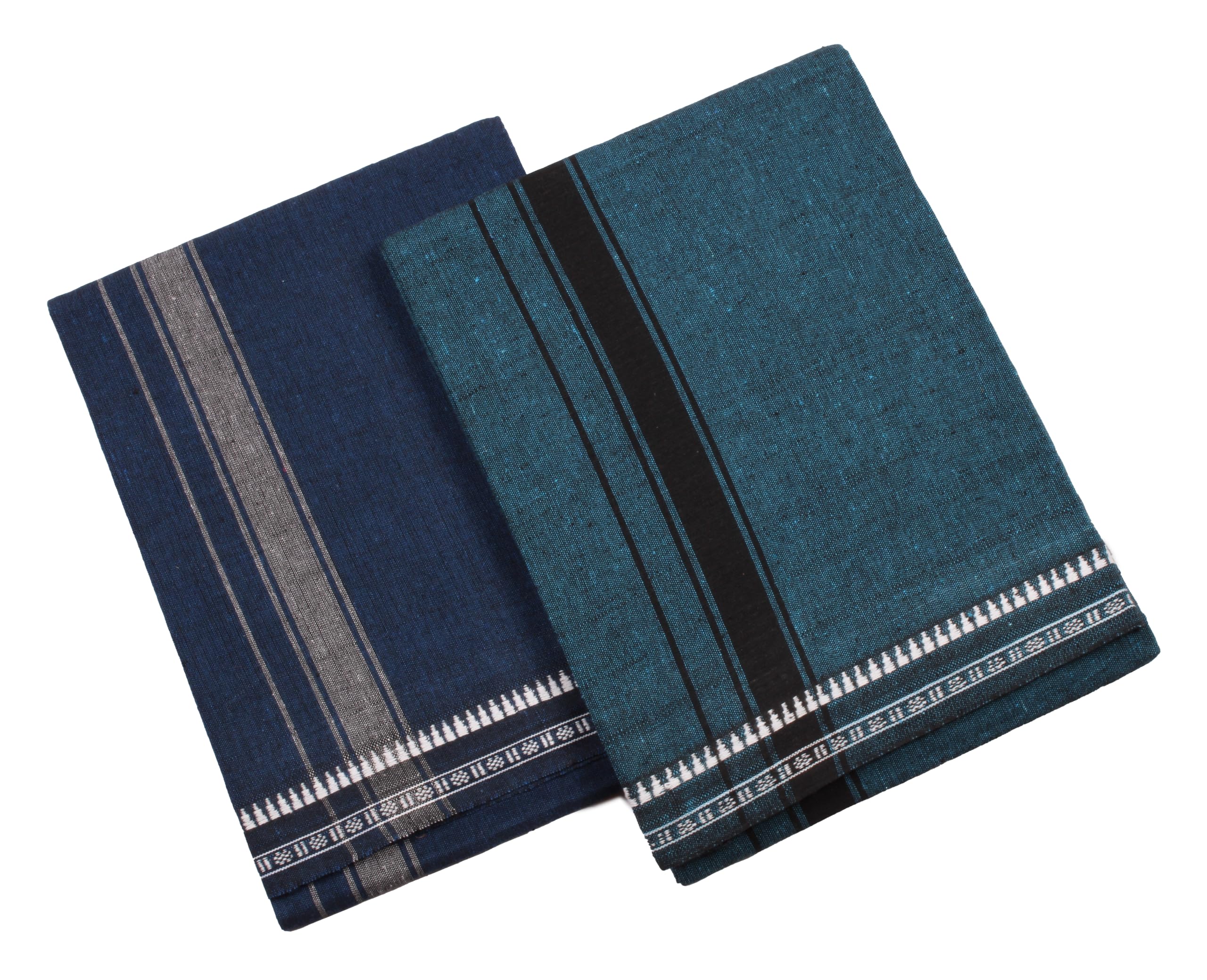 Sharan Elegance Cotton Men's Kerala Style Cotton Dhoti Single size -1.9 meters Set Black Border Set 2