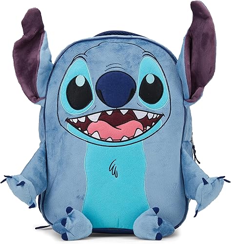 Disney Lilo and Stitch - Mochila para niñas y niños, 16 pulgadas, mochila escolar de felpa con brazos, piernas y orejas 3D, Azul
