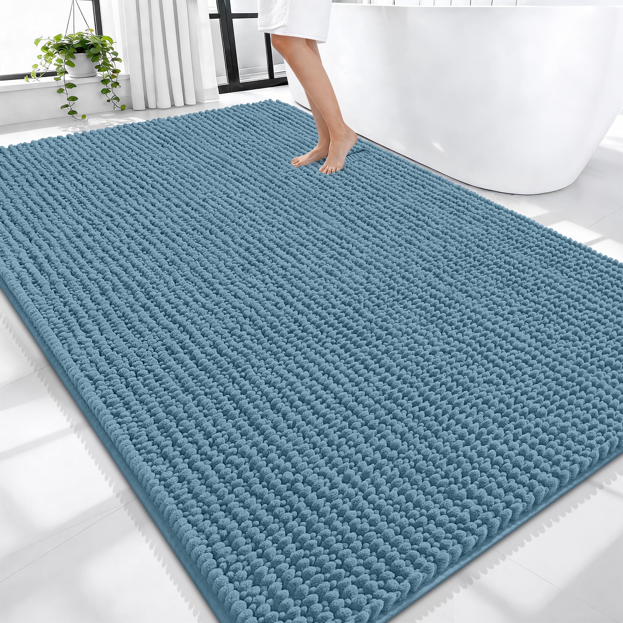OLANLY Thick Chenille Large Bathroom Rugs Mats 70x46, Airy Blue