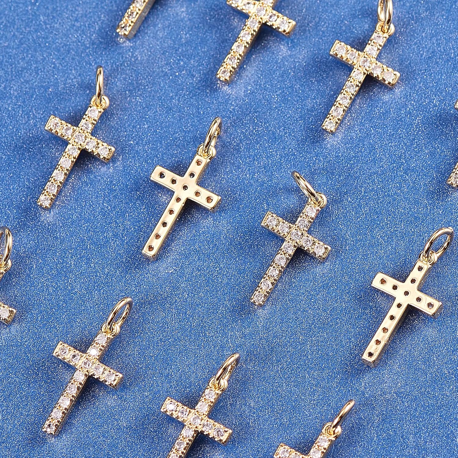 LiQunSweet 20 Pcs Tiny Cross Charms Brass Micro Pave Cubic Zirconia CZ Stone Pendant in Bulk for Jewelry Making DIY Crafts - 16x9mm