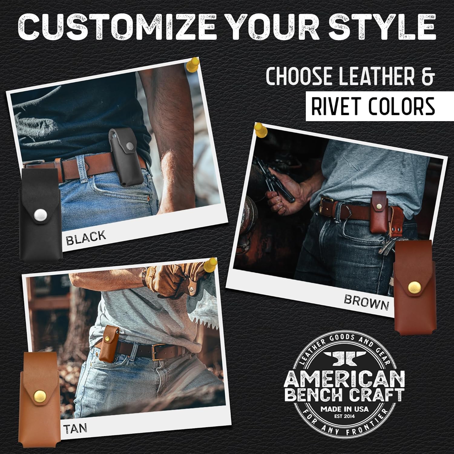 American Bench Craft Leather Multitool Sheath fits Leatherman Wingman, Sidekick, Reber, Rev, Fuse | Riveted Leatherman Case for Belt | Premium Full Grain Leather Sheath/Holster with Brass Snap - Brown - Image 2