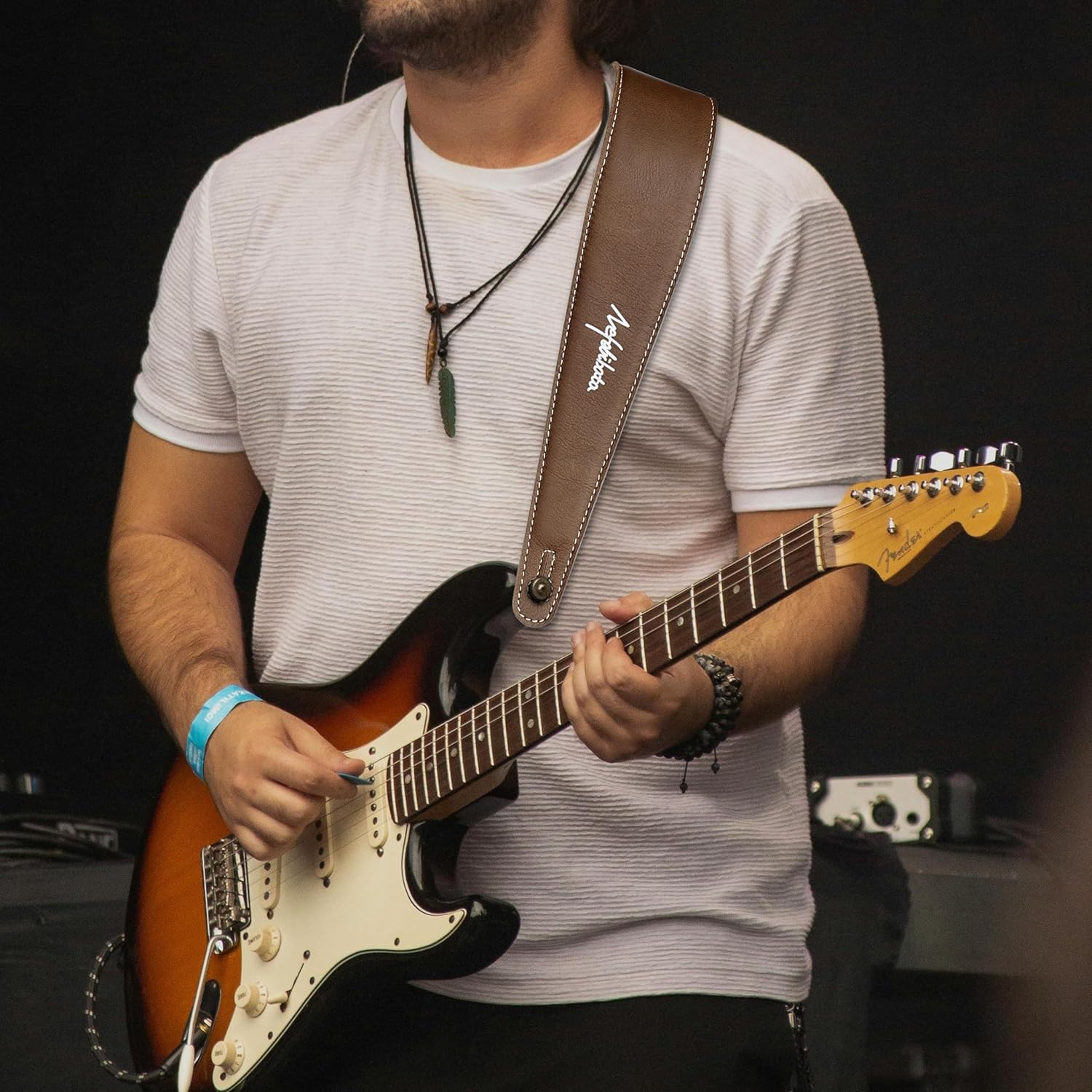 Nefelibata Guitar Strap 2.5" Leather Adjustable Guitar Straps with Foam Padding for Bass, Electric, and Acoustic Guitars