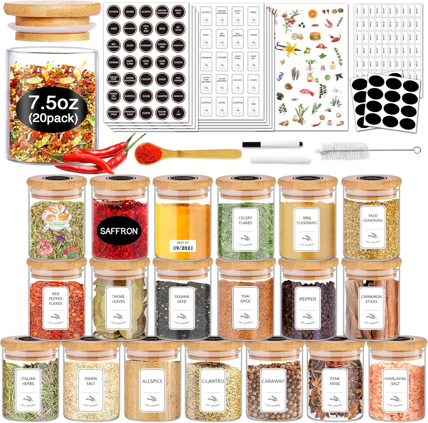 SLifeJarsSpice Jars with Label, 7.5 oz 20 pcs Spice