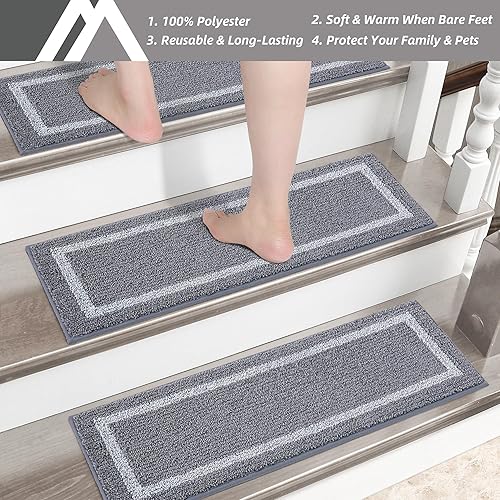 Miniatura 27 de COSY HOMEER Peldaños suaves para escaleras, 15 unidades, antideslizantes, de 28 x 9 pulgadas, para interiores en peldaños de madera, alfombras