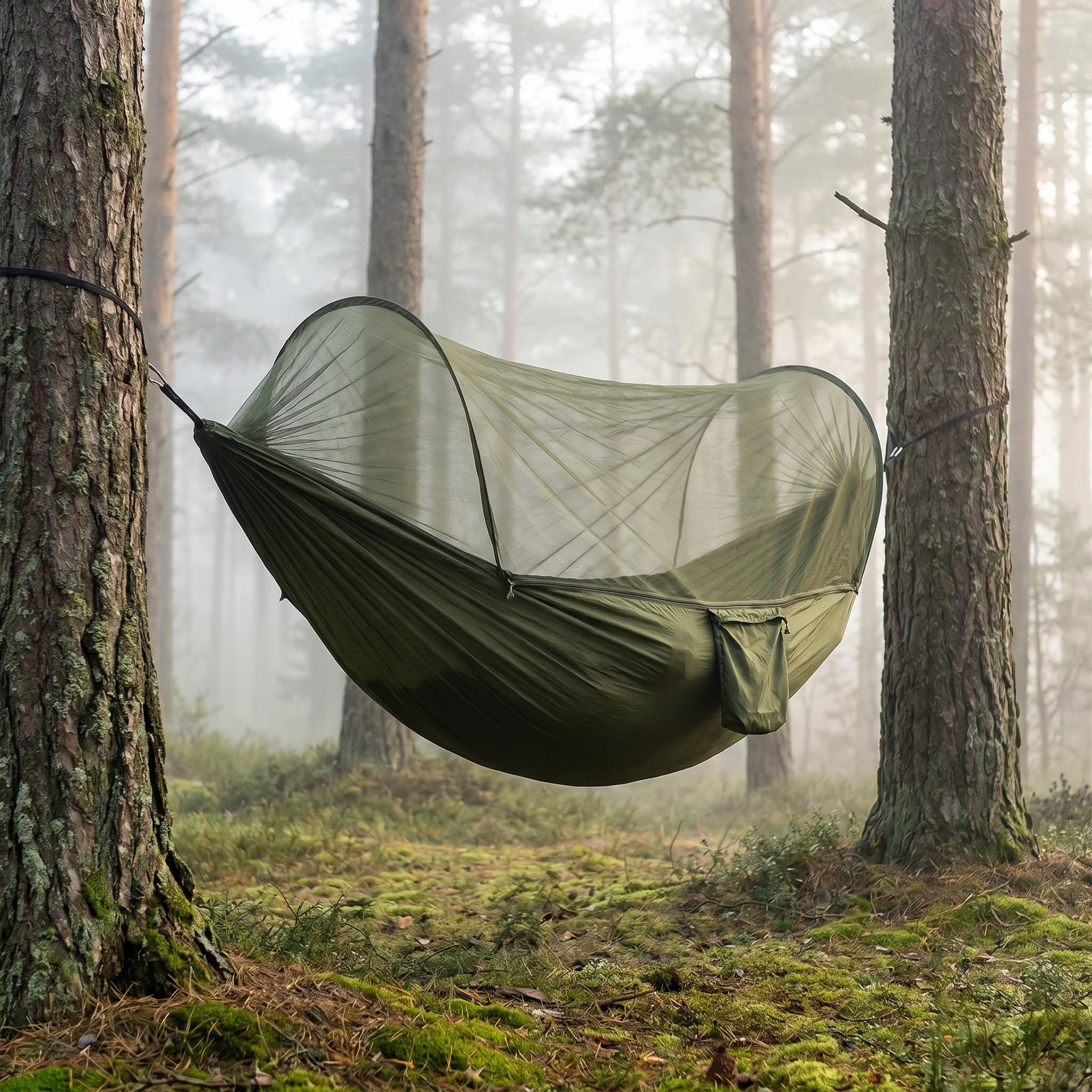 Amaca da Esterno Leggera 250x120 Cm con Rete – Tessuto Paracadute Portatile per Campeggio, Viaggi, Escursioni, Relax in Giardino E Avventura – Resistente, Facile da Montare, Perfetta per Gli