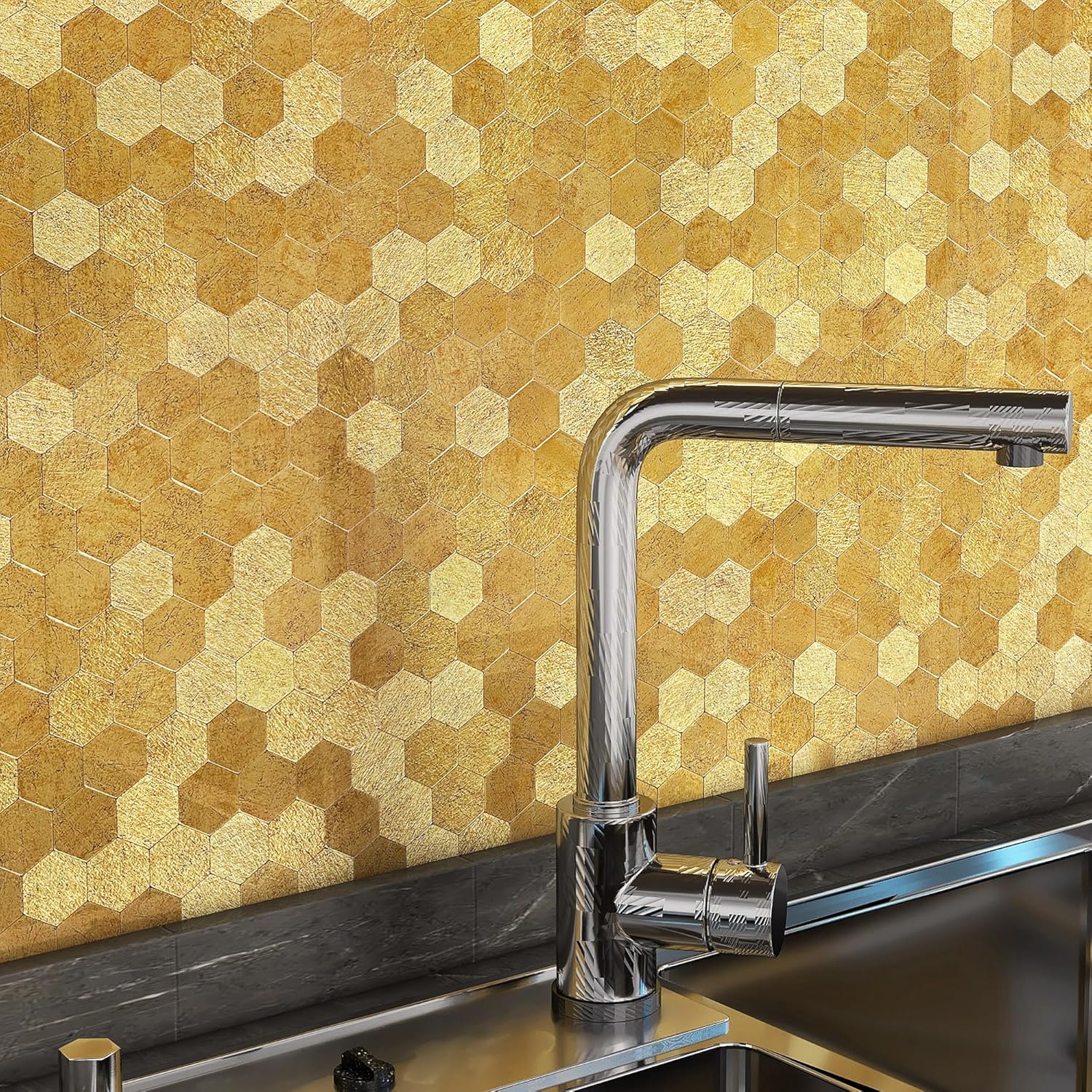 VAOVI Gold Kitchen Backsplash Tiles Peel and Stick,Mosaic Tile Stickers