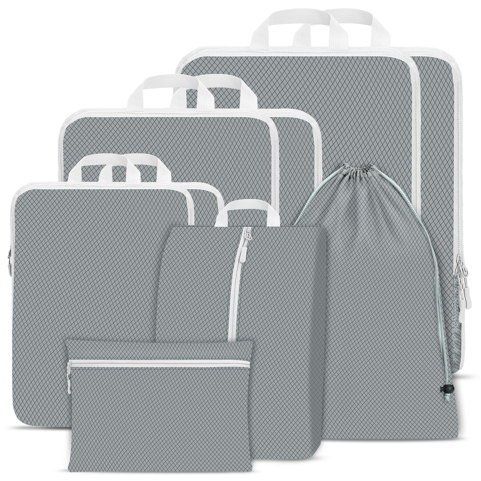 Kiamxne Grey Compression Packing Cubes For Suitcases,Suitcase Organiser Bags,Travel Packing Cubes Compression Set For Backpack,Packing Organisers,Waterproof Travel Organiser Packing Bags (, 9 Pack)
