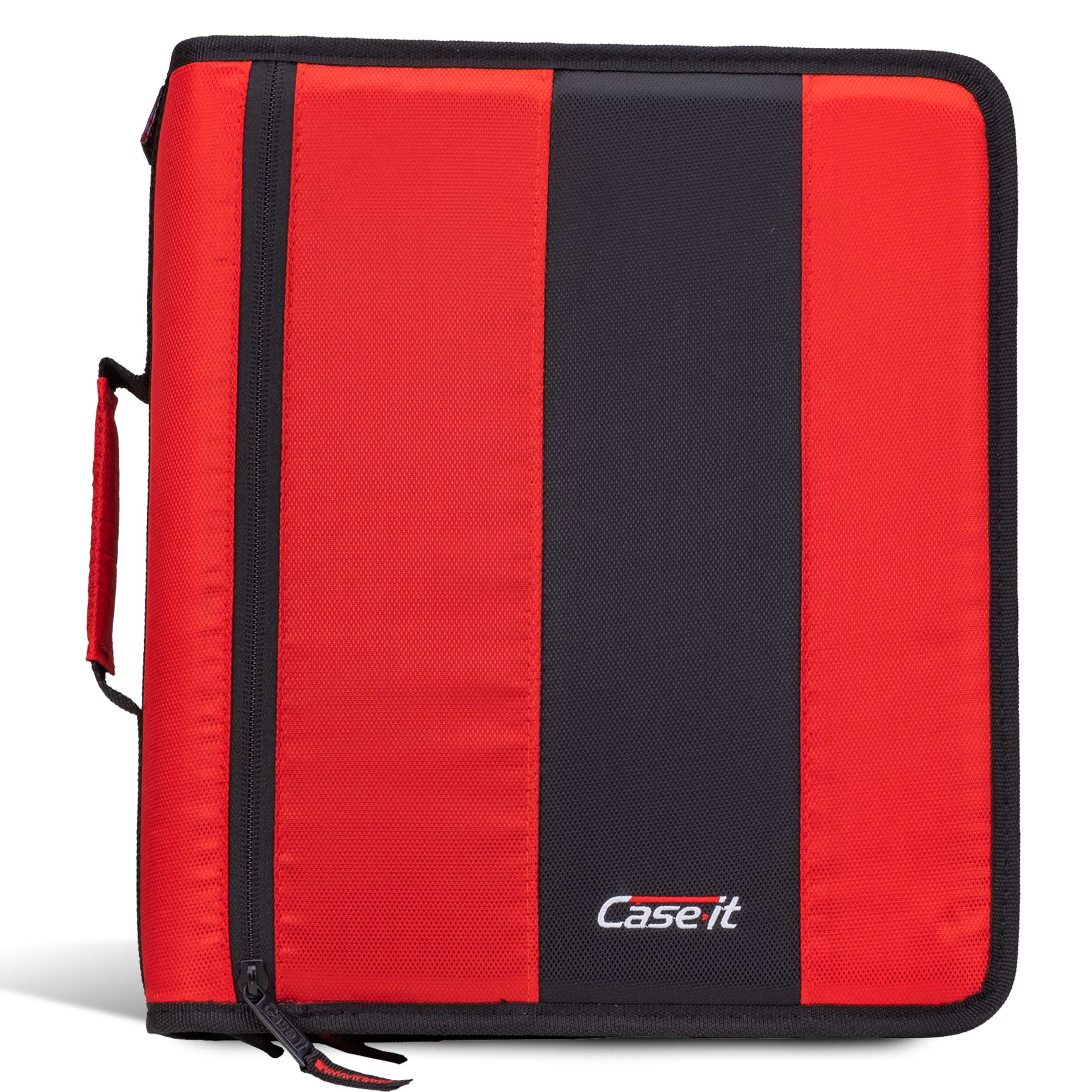 Case-it Classic Zipper Binder | 2-Inch O-Rings, 350 Sheet Capacity, Multiple Storage Pockets & Shoulder Strap | School & Office Organizer | D-251 Fire Engine Red