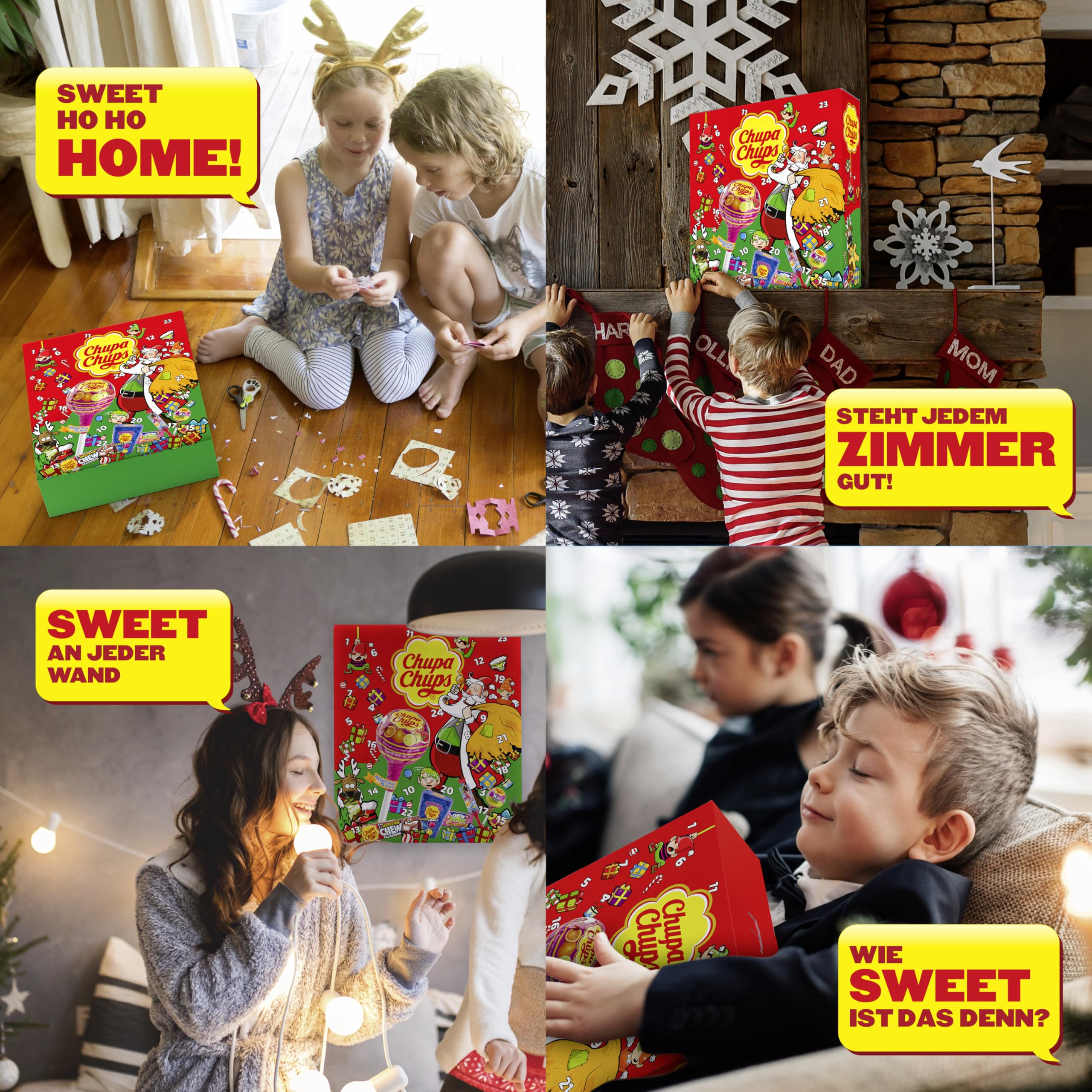 Chupa Chups XXL Adventskalender 2025, Weihnachts-Kalender mit 24 Türchen, Lutscher & Kaugummi, Süßigkeiten, geeignet für Kinder und Erwachsene, 1x614g