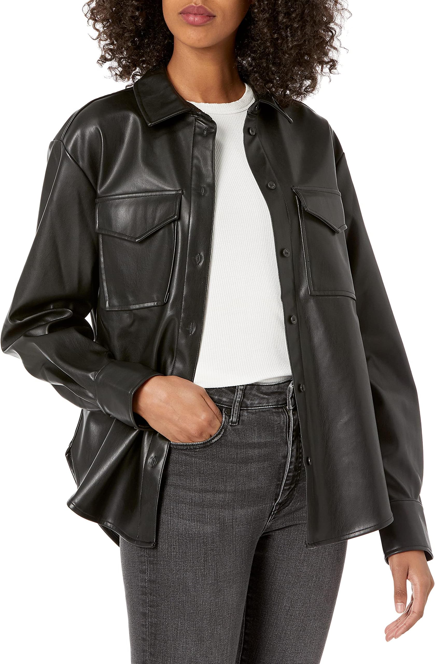 The Drop Women's @Lisadnyc Faux Leather Long Shirt Jacket