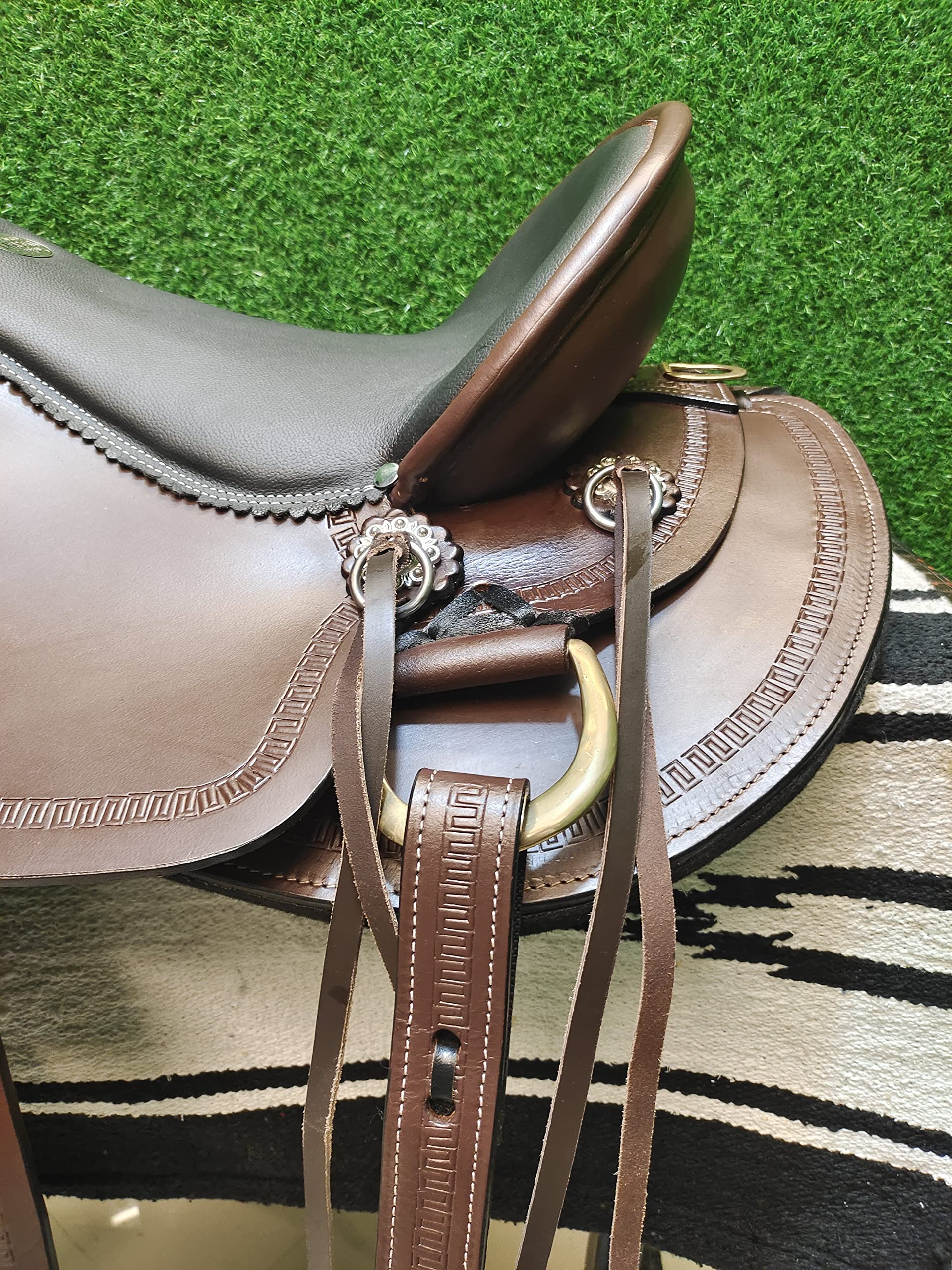 Ensemble selle de cheval synthétique Western Barrel - Taille du siège : 35,6 cm à 45,7 cm (siège de 35,6 cm