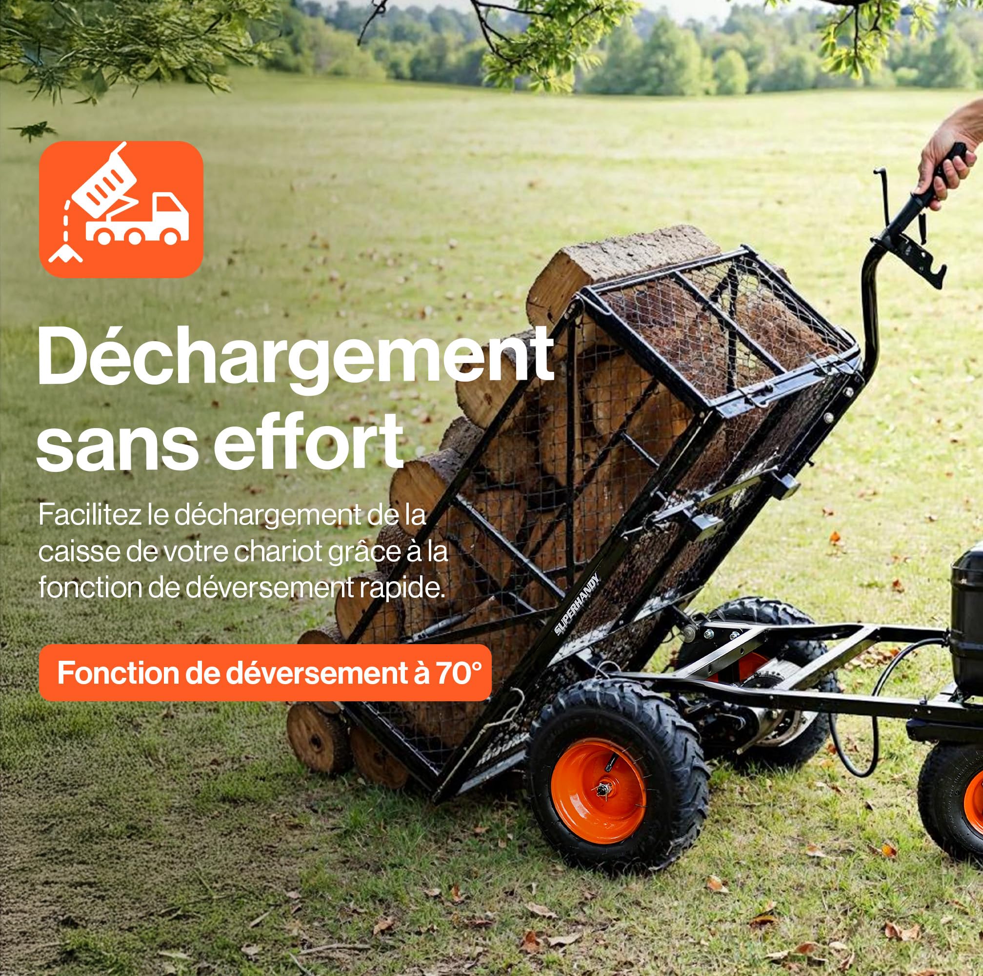 SuperHandy Brouette électrique 48 V, Charge 230 kg, Traction 460 kg | Batterie lithium-ion; chariot utilitaire pour ferme et jardin, conçu pour transporter facilement outils, terre et matériaux