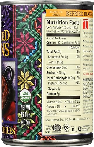 Miniatura 7 de Amys, Frijoles refritos con chiles verdes orgánicos, 15.4 onzas