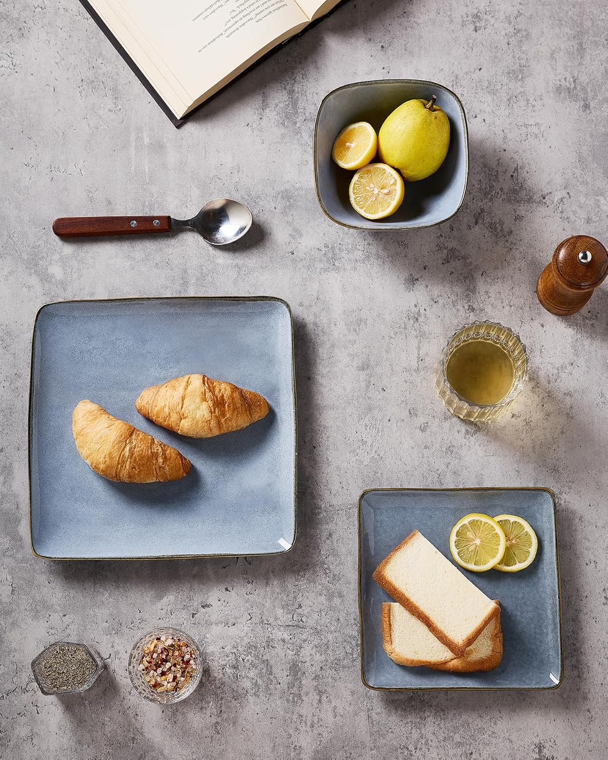 Famiware Ocean Square Plates and Bowls Set, 18 Pieces Dinnerware Sets, Dishes Set for 6, Microwave and Dishwasher Safe, Scratch Resistant, Blue - Image 3