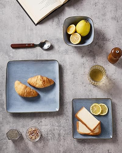 Miniatura 3 de Famiware Juego de vajilla para 4, Juego de 12 piezas de platos y cuencos de cocina Ocean Square, esmaltado reactivo, apto para lavavajillas y