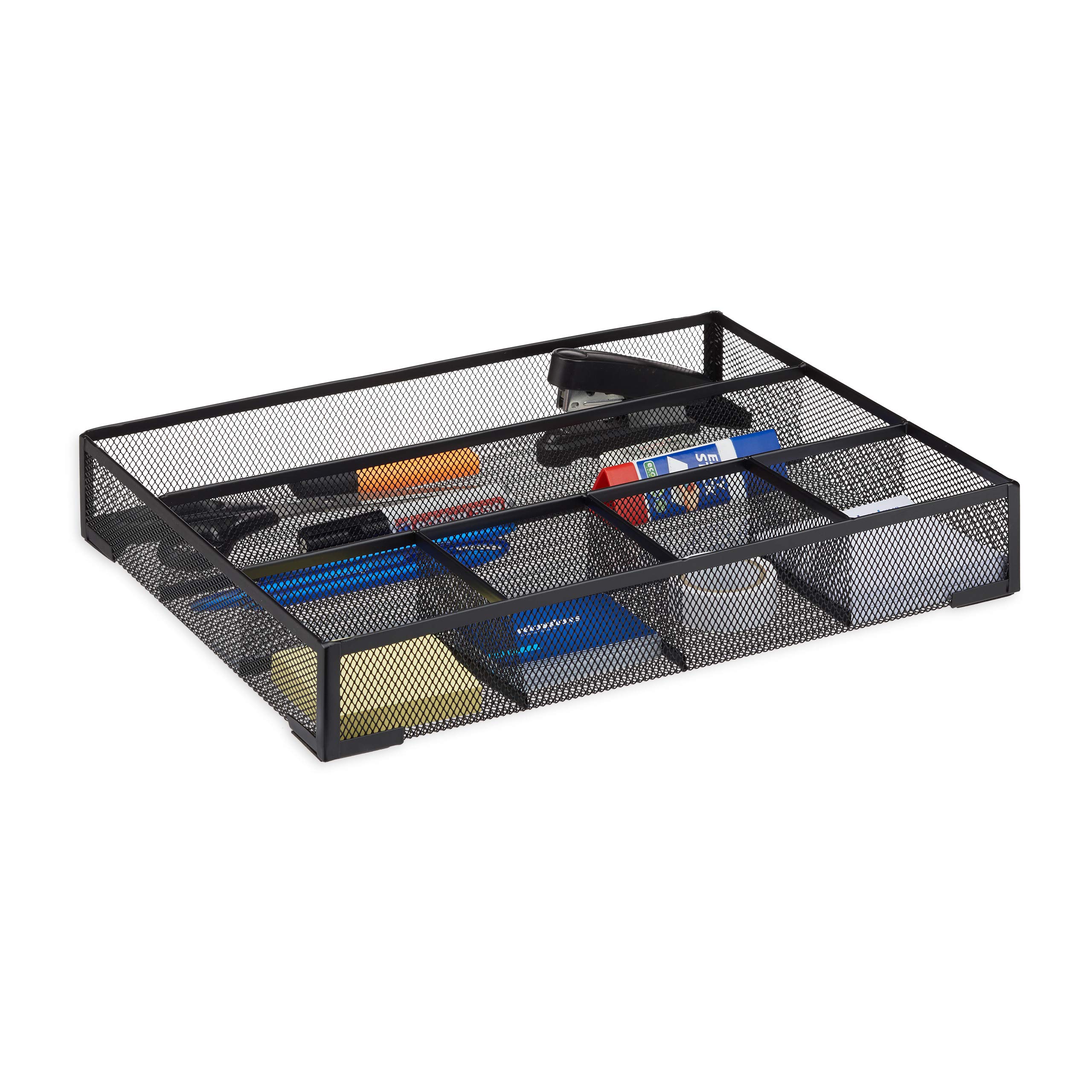 Relaxdays Organizador de Escritorio con 6 Compartimentos, Metal, Negro, 30x38x6 cm