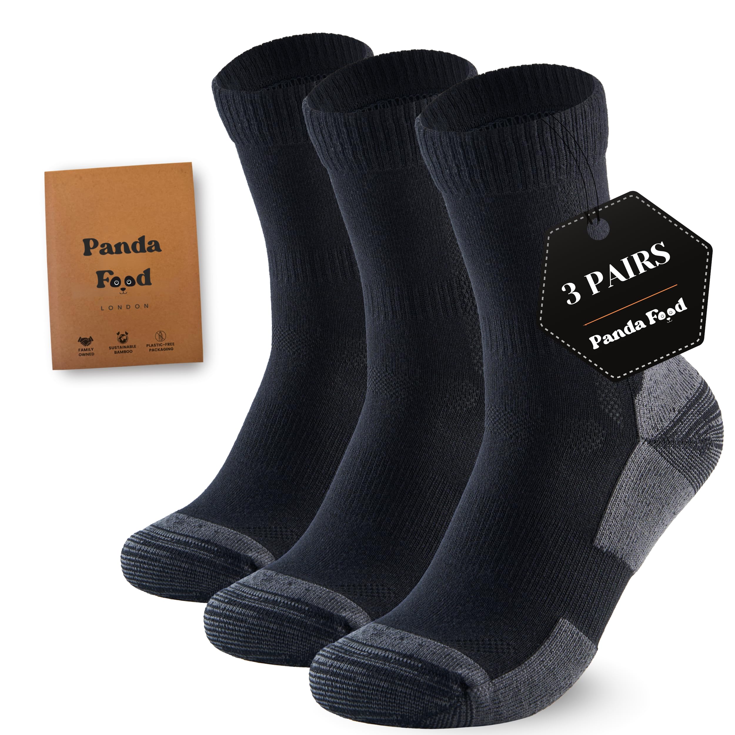 PANDA FOOD Calzini da passeggio in bambù di alta qualità, anti-vesciche, caldi e traspiranti, per lavoro o escursionismo, unisex, confezione da 3