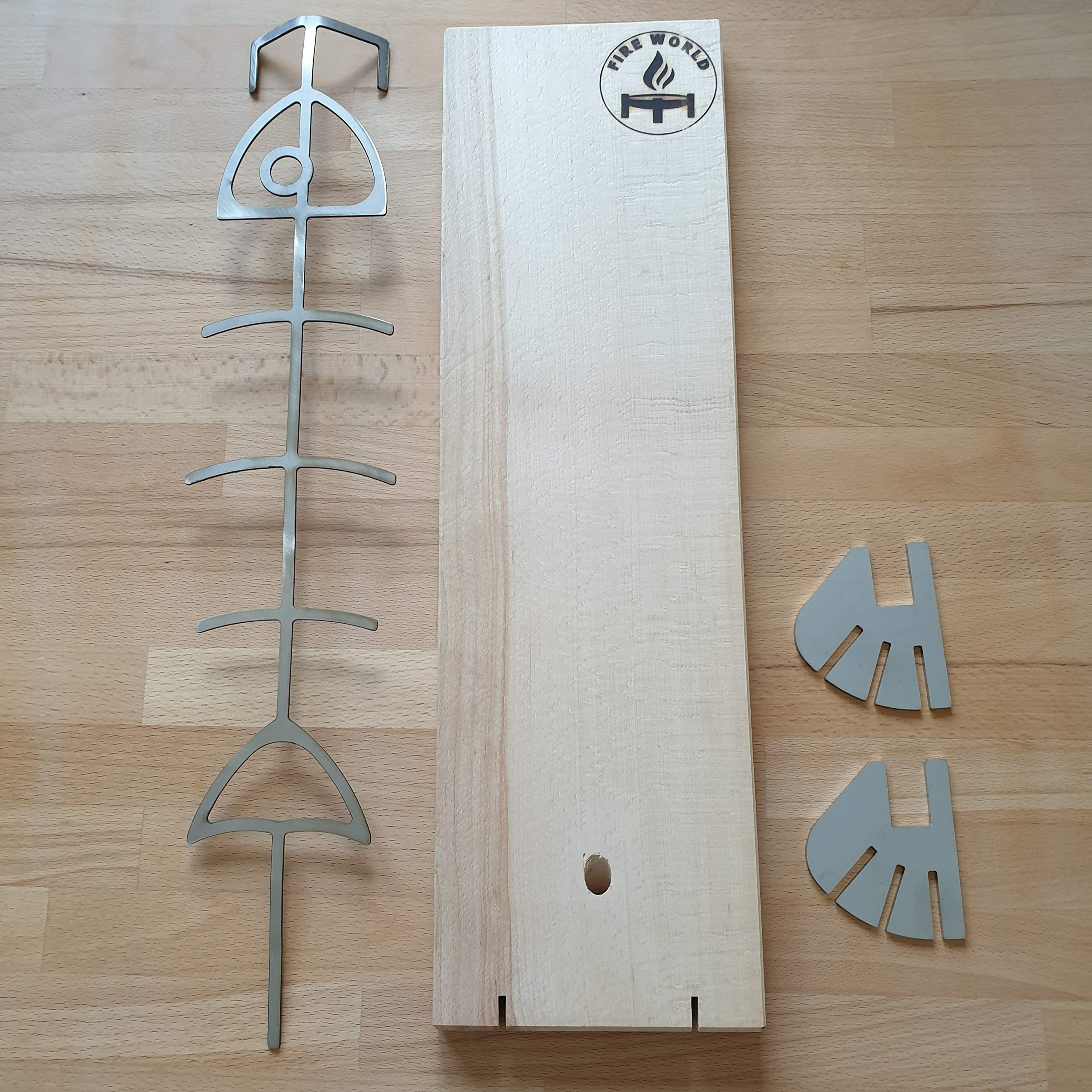 Fire World - Lot de 3 planches à saumon flammé - Planche à saumon flammé avec support en acier inoxydable - Planches à saumon en hêtre - Planche à saumon - Brasero - Planche à fumer - Fabriqué en