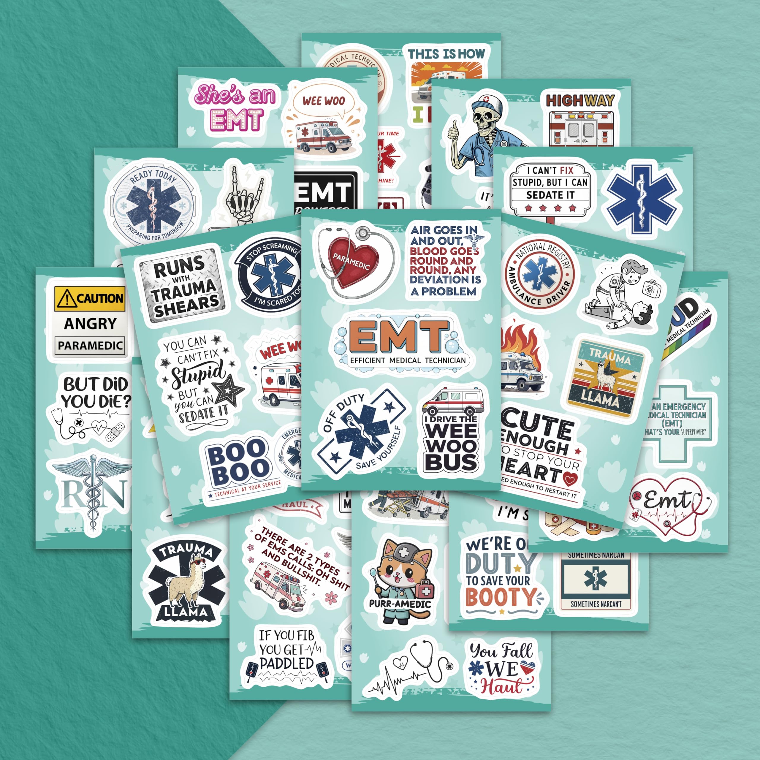 100Pcs Emergency Medical Technician Stickers for Water Bottle - Funny EMT Stickers and Decals - EMT Gifts, Party Decorations - Gift for Women & Men
