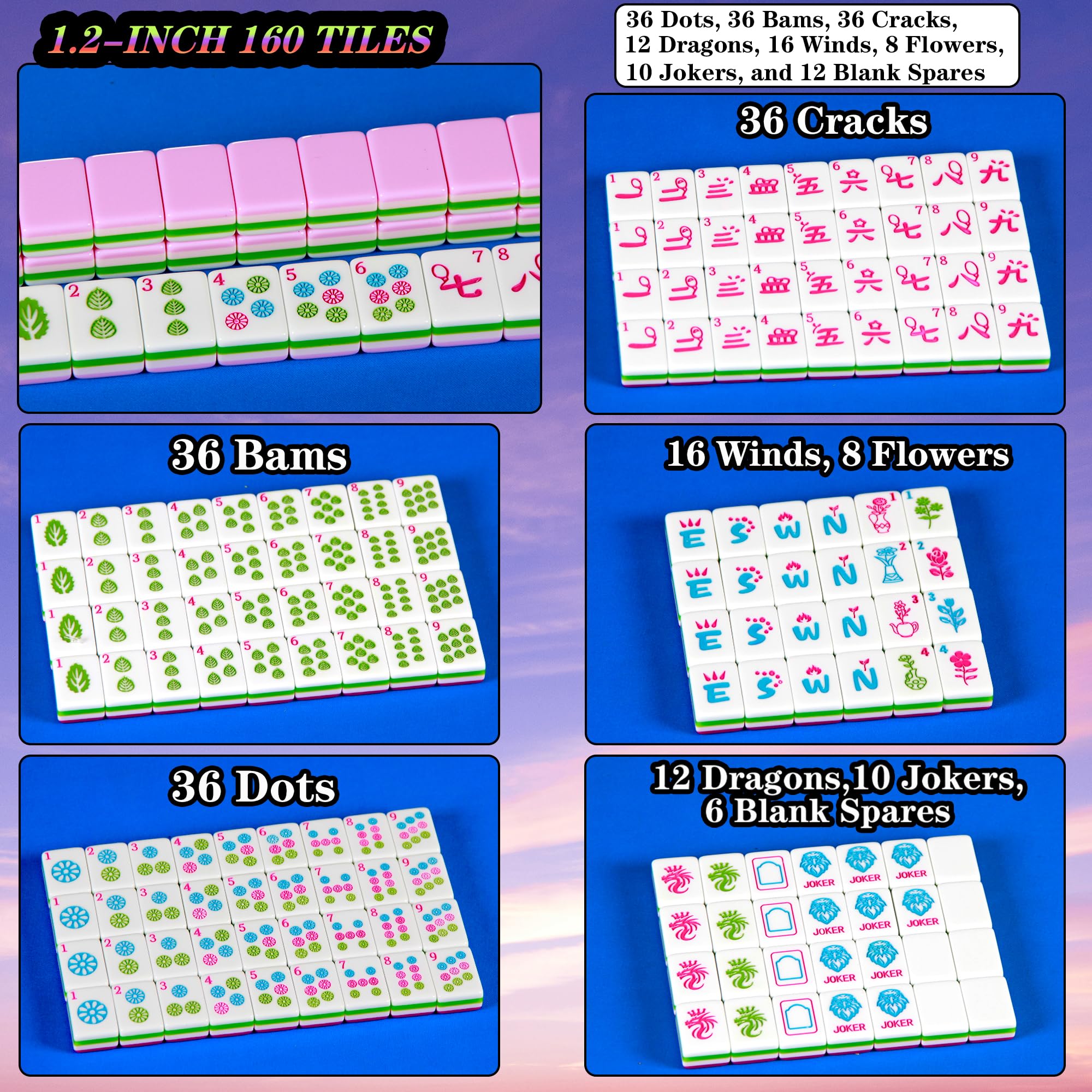 Set di piastrelle Mahjong a 4 strati rosa, 3 cm, set di piastrelle Mahjong americano