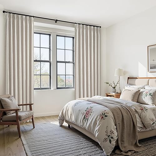 Miniatura 6 de Cortinas térmicas 100% opacas para dormitorio, cortinas plisadas de lino con ganchos, cortinas rústicas modernas para oscurecer la sala de estar, 84