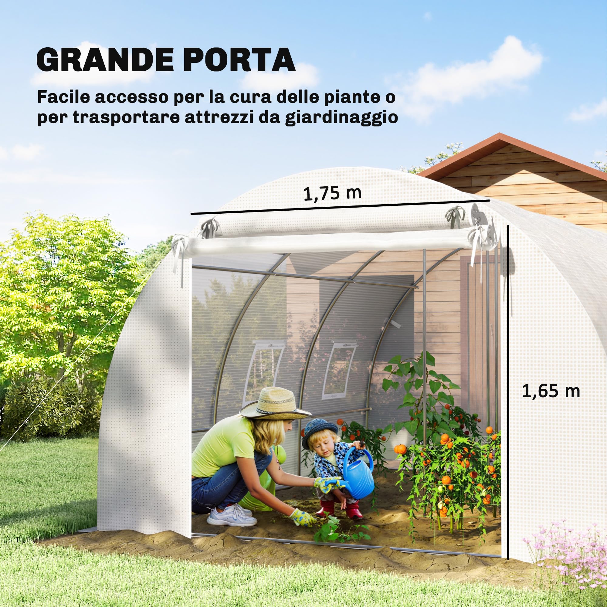 Invernadero Outsunny invernadero de película aprox. 3x4x2m invernadero para tomates con 6 ventanas y puerta naturales enrollables, tubo de acero, película de PE de 140g/m², túnel de película estable