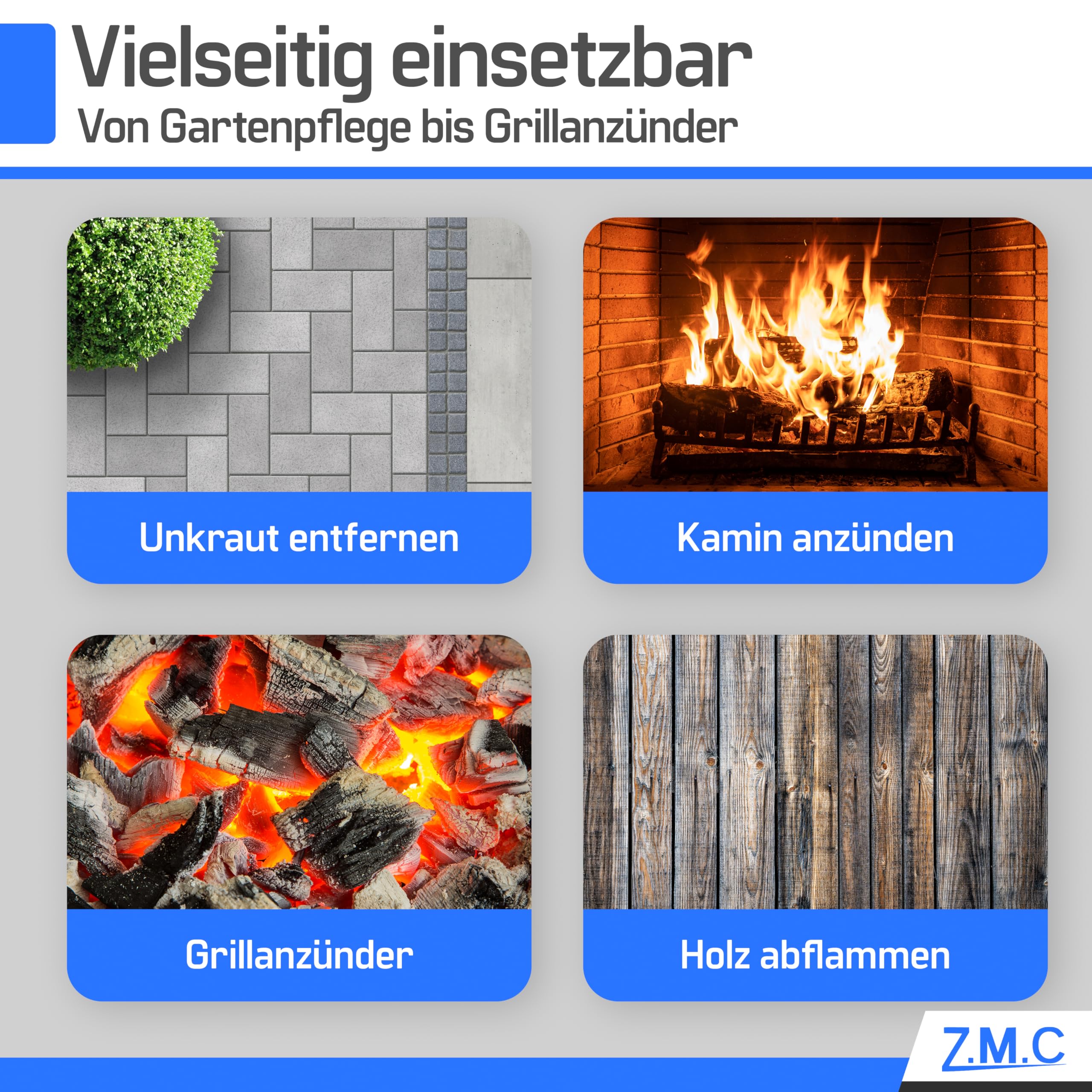 Z.M.C Herbicida de 2,5 kW + 8 cartuchos de gas de 227 g, herbicida con encendido piezoeléctrico y regulación de la llama continua, dispositivo contra incendios hasta 1400 °C para jardín