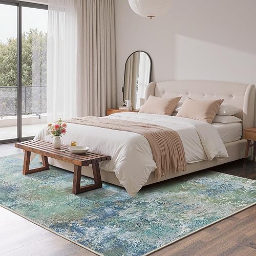 Miniatura 4 de GENIMO Tapetes lavables de 8 x 10 pies, para sala y habitación, abstractos modernos, ultrasuaves, para interiores, comedor, de pelo bajo con