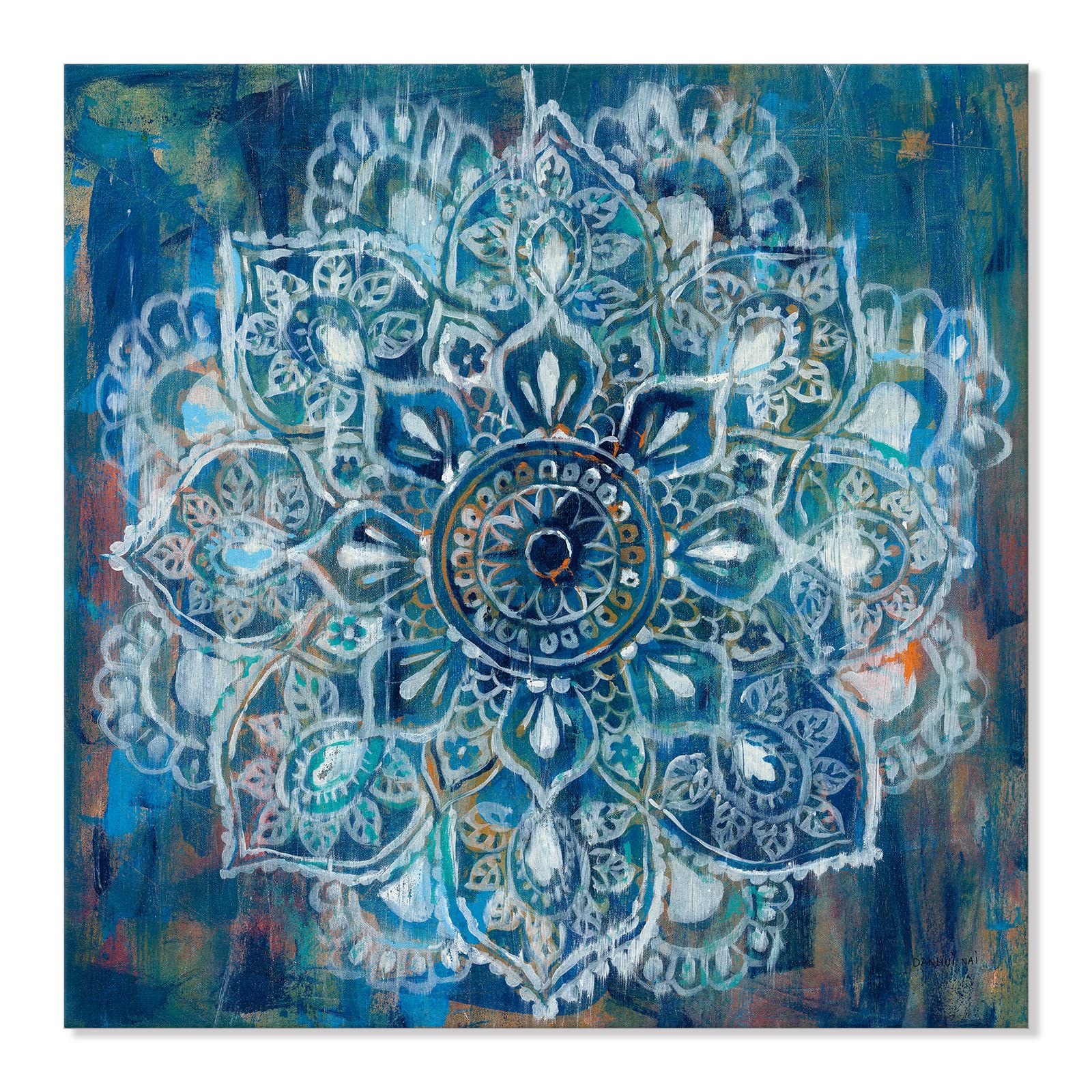 Mandala Canvas Wall Art Boho Wall Decor Vintage Flower Pattern Prints Abstract Blue Art Pictures