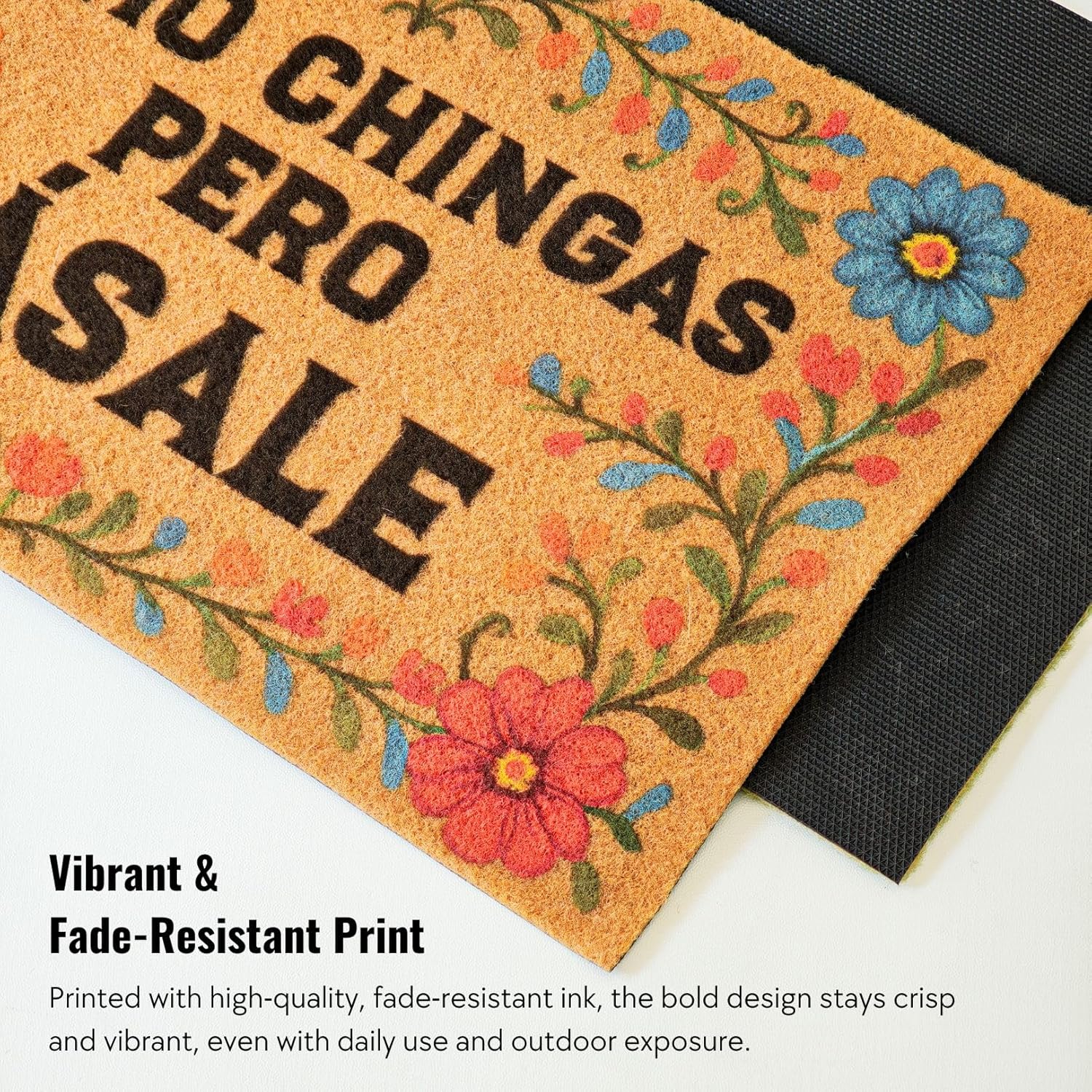 Como Chingas Pero Psale - Funny Welcome Doormat - 30x18 in Coir Outdoor Mat with Floral Border, Non-Slip, Waterproof, Spanish Front Door Decor