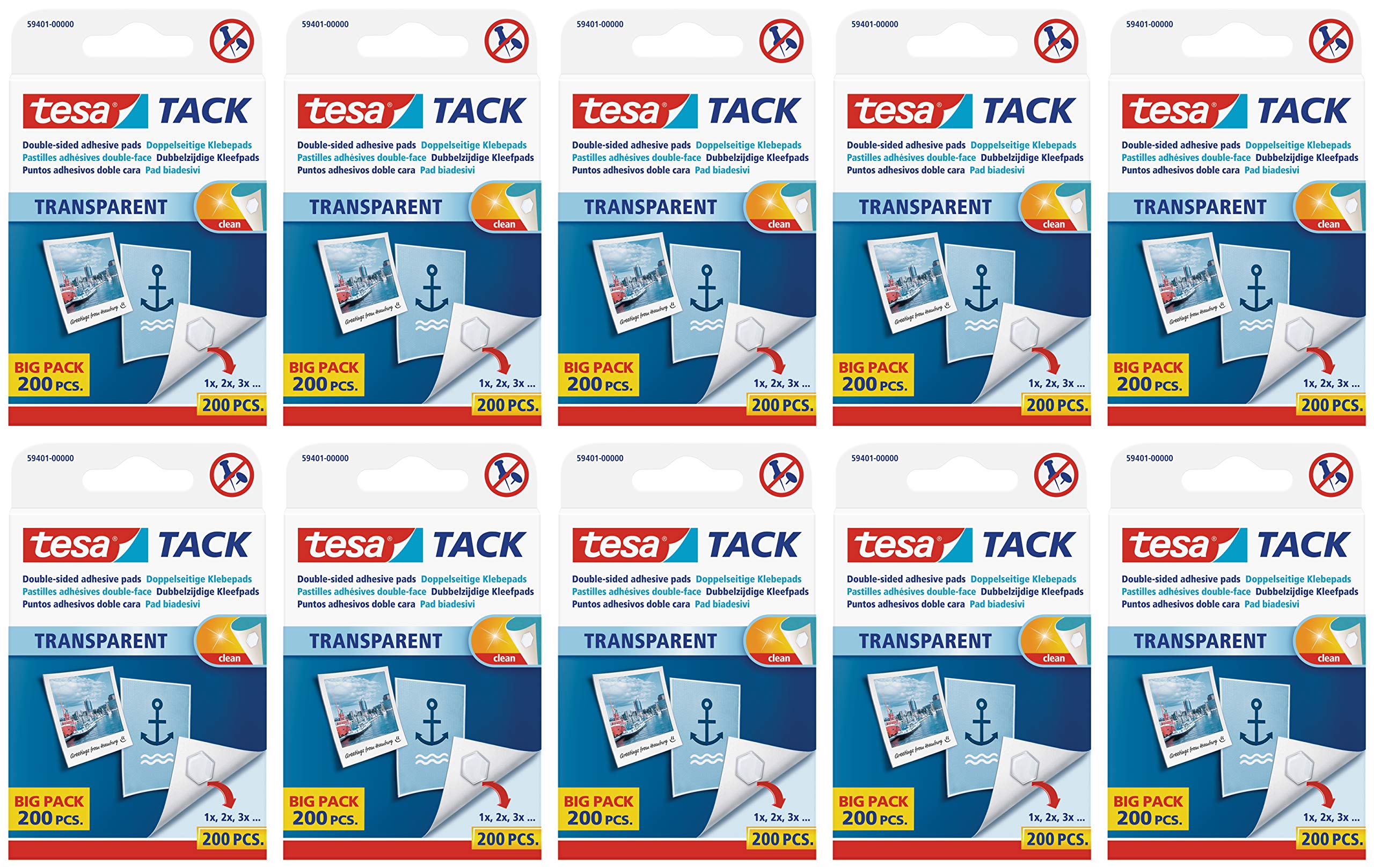 teas 59401 Doppelseitige Klebepads TACK, große Packung mit 200 Pads (10, 1 Pack)