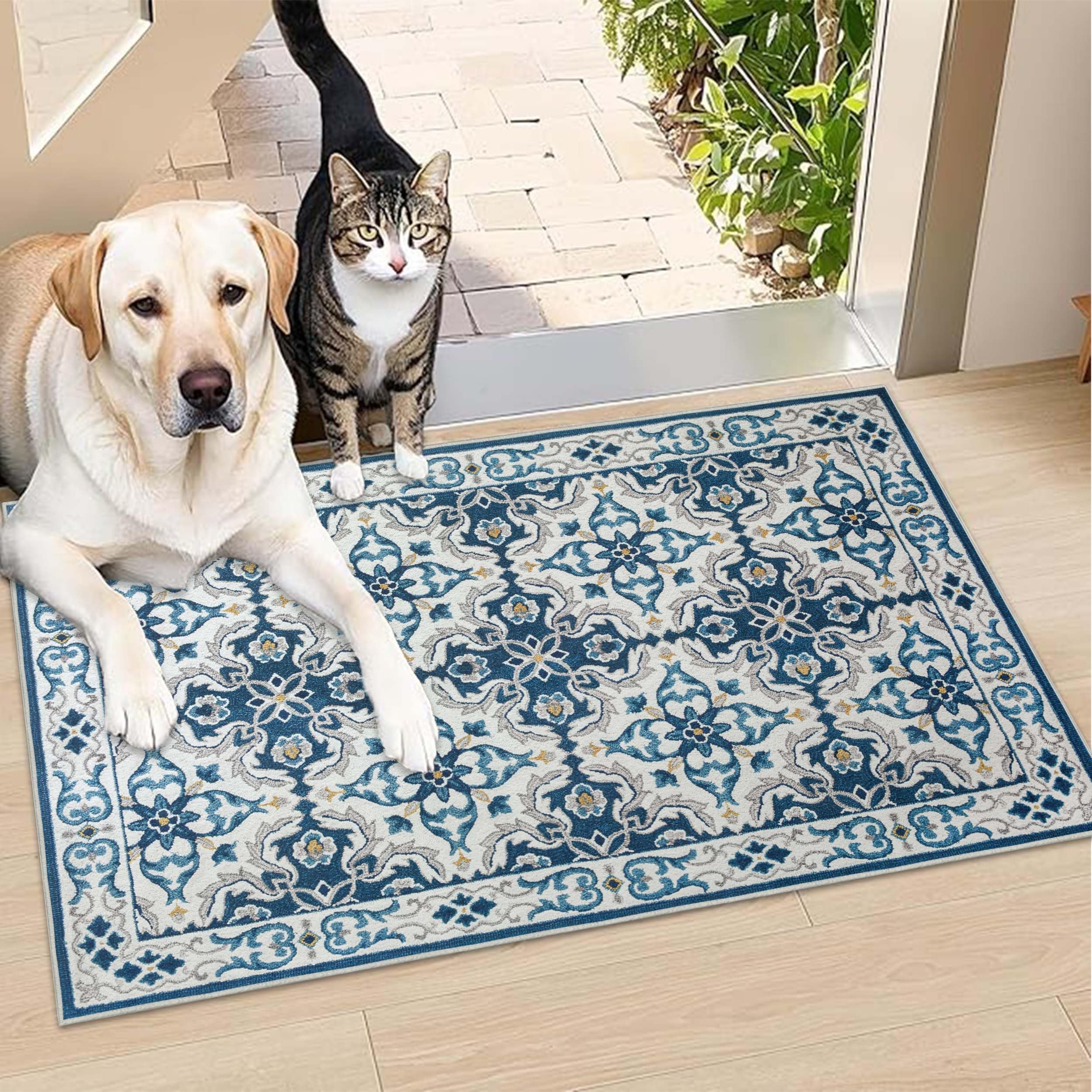 BedLooms Door Mat Indoor & Outdoor 40x60 cm – Non Slip Heavy Duty muddy mats for dogs UK – Traditional Style Print Welcome Front Doormat – Dirt Trapper Kitchen Floor Mat Inside Outside Doormats, Luna