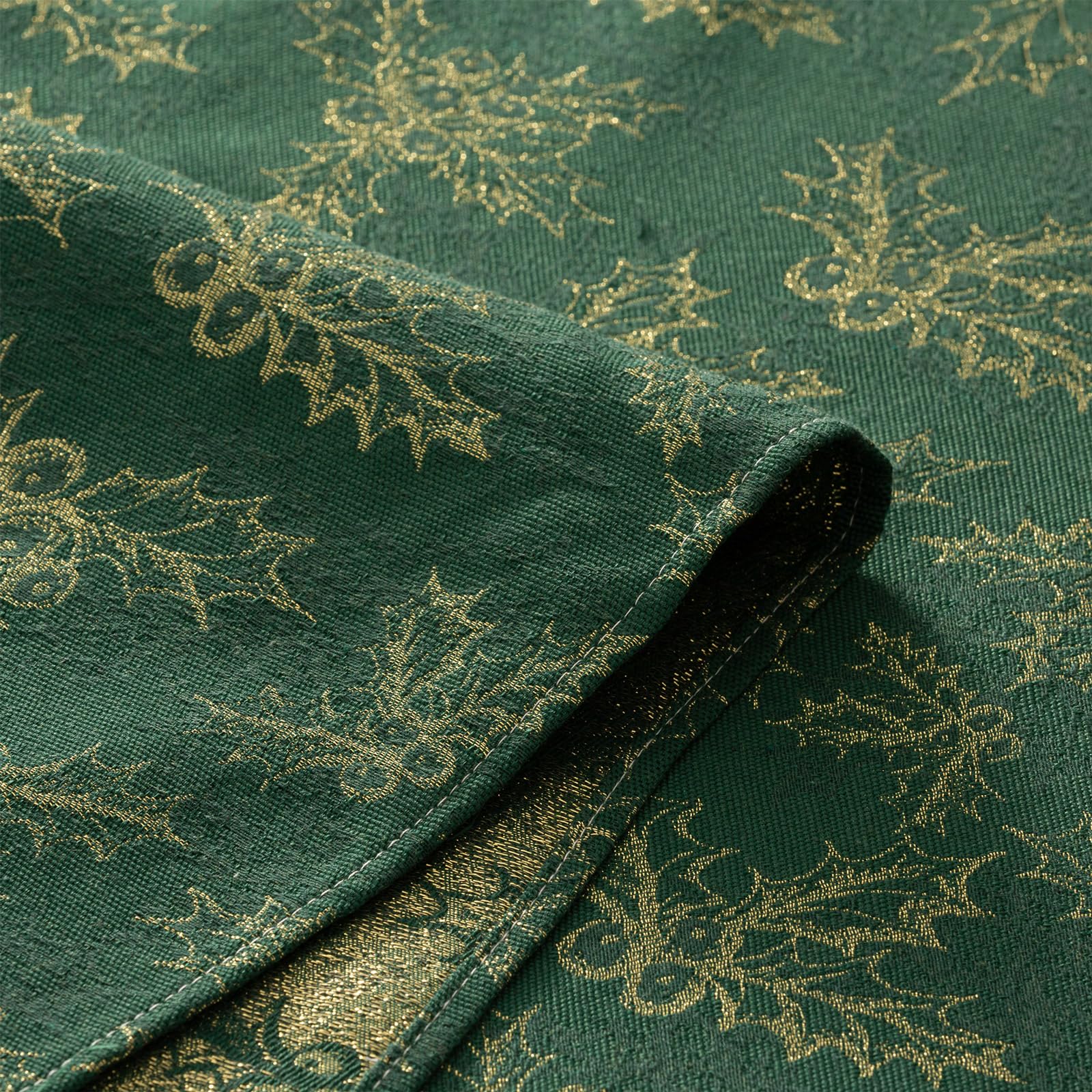 GAMUSI Tablecloth Christmas Jacquard Golden Thread Dining Table Square Christmas Decoration 140 x 300 cm, Green - Image 4