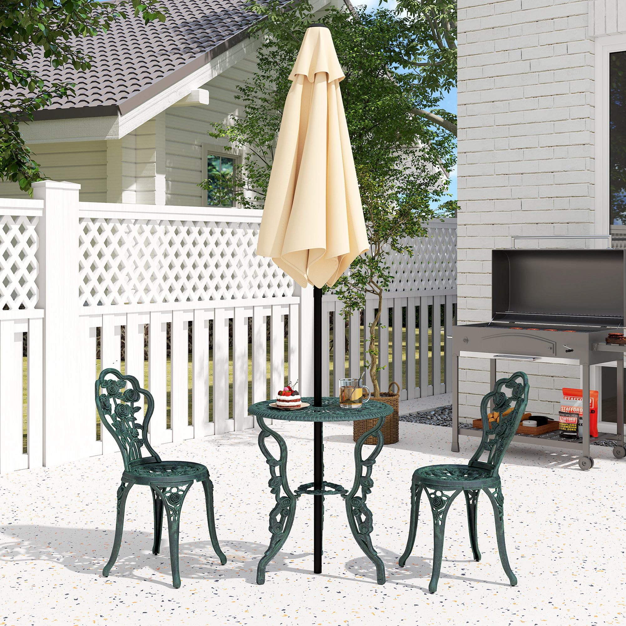 Outsunny Ensemble Salon de Jardin 2 Places Table Ronde Fonte d'Aluminium Vert Vieilli